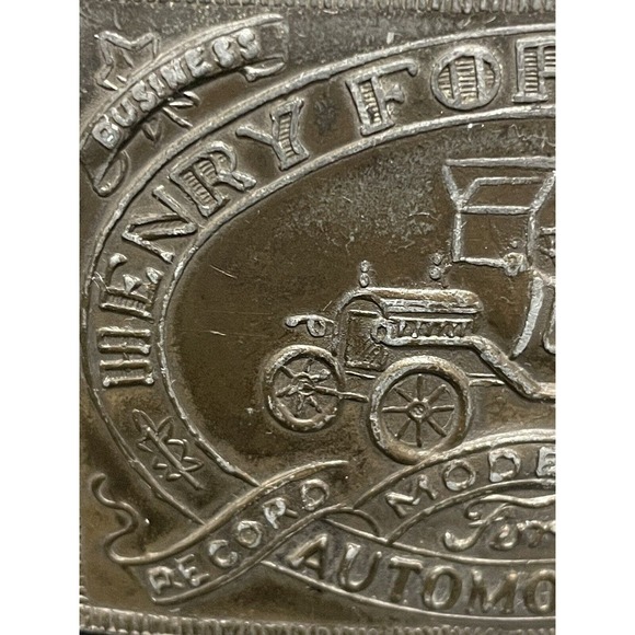 Vintage Henry Ford  Brass Belt Buckle Model T Automobile Detroit Record Year - Picture 3 of 8